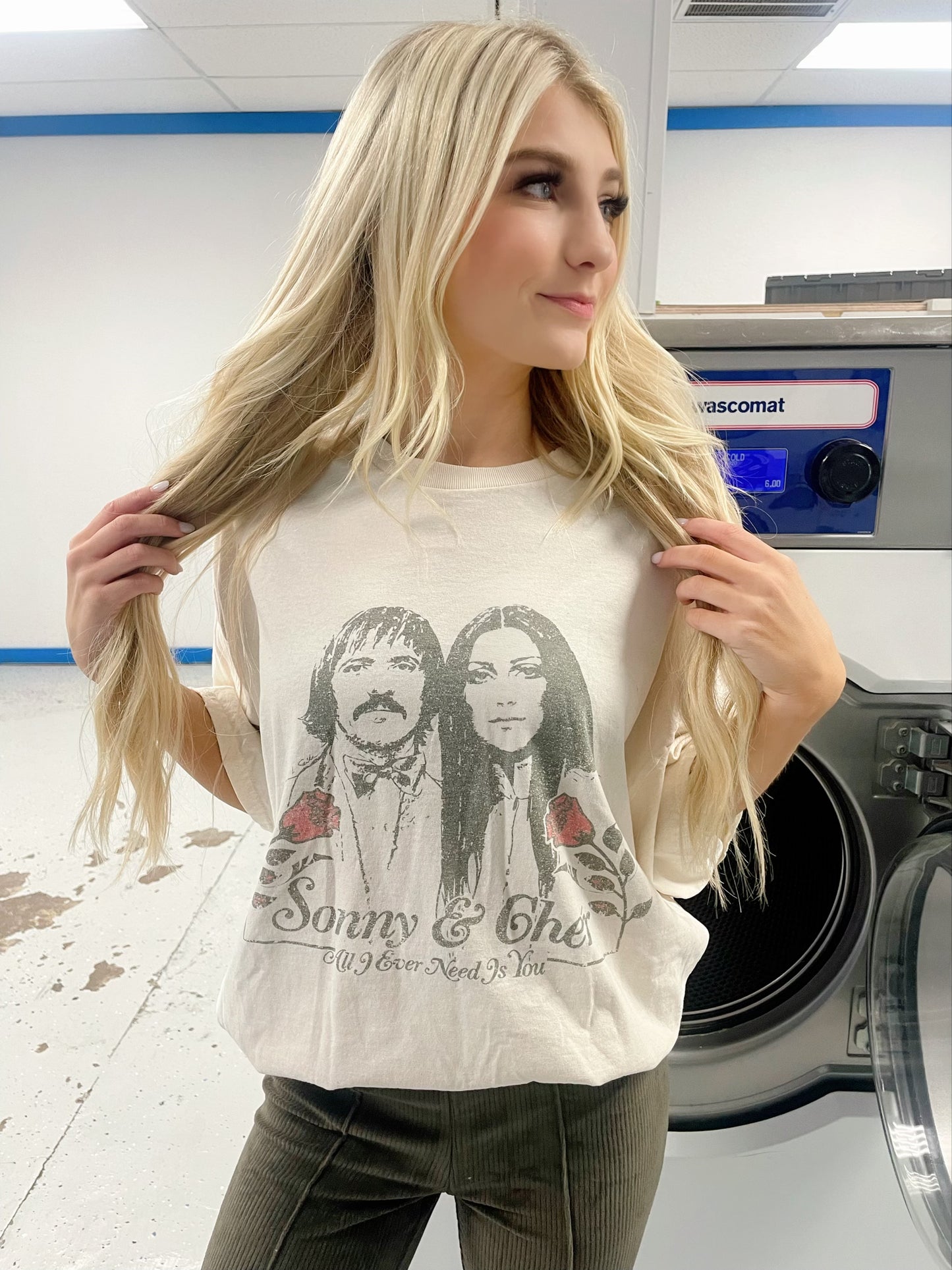 Sonny & Cher All I Need Is Love Off White Thrifted Graph Tee