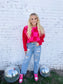 Multicolor Checkered Pattern Heart Detail Textured Sweater