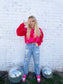 Multicolor Checkered Pattern Heart Detail Textured Sweater