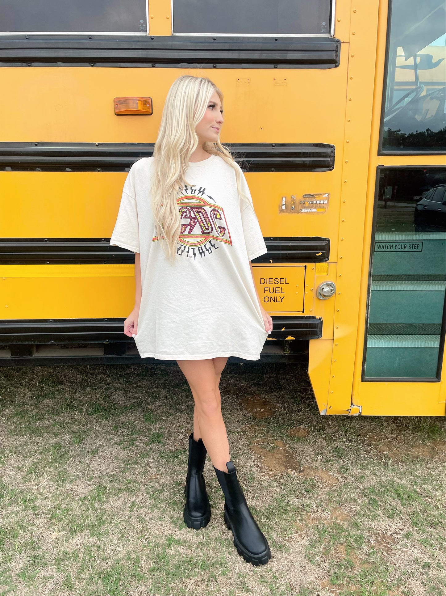 ACDC High Voltage Flower Off White Thrifted Distressed Tee