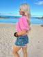 Pink Bow Front V-Neck Puff Sleeve Sweater Top