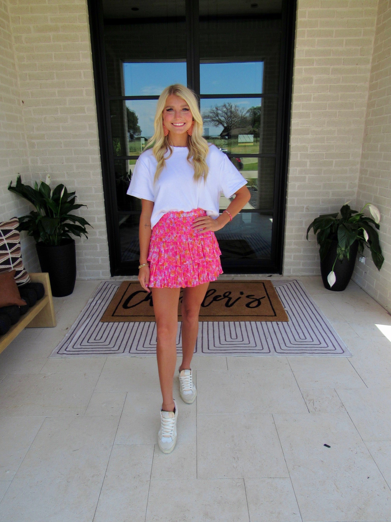 woman wearing pink scrushin' skirt 